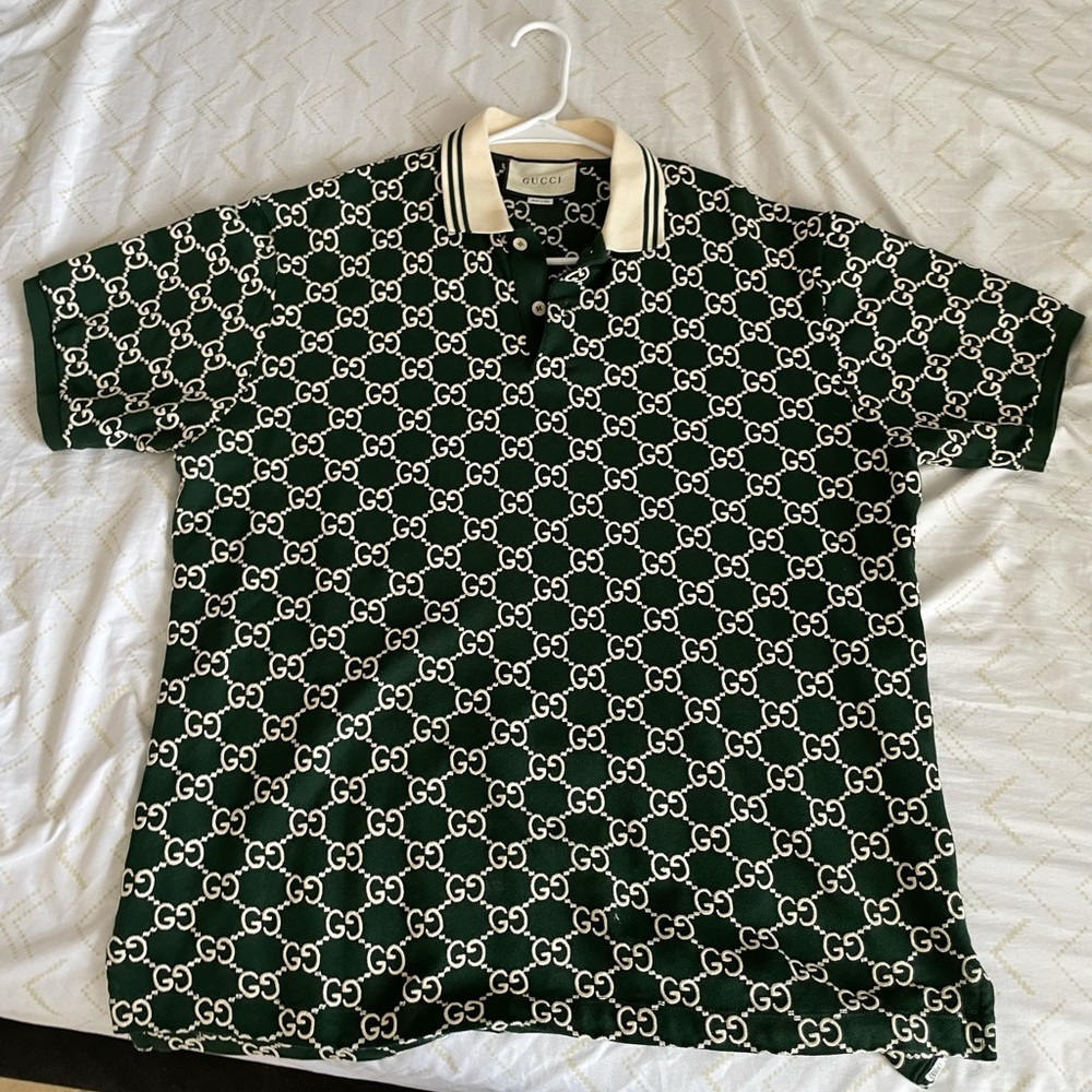 Gucci green embroidered polo shirt